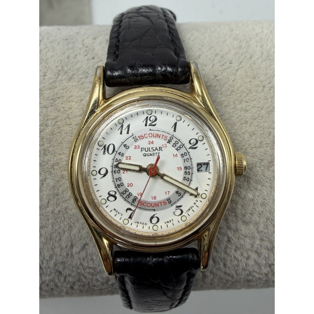 Pulsar V827-0380 New Battery Ladies Watch 23MM 6.5" Leather Band White Dial